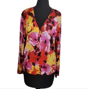 Jones New York collection button closure v neck floral print cardigan size large